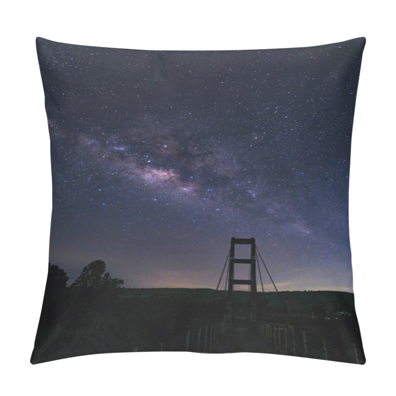 Personality  Milky Way Over Rope Bridge, Long Exposure Photograph.with Grain Pillow Covers