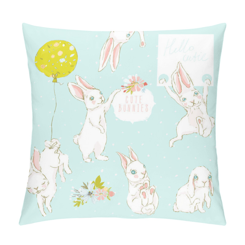 Personality  Cute Hand Drawn Woodland White Bunnies Set Pillow Covers