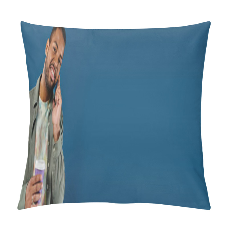 Personality  African American Man Talking By Phone. Pillow Covers