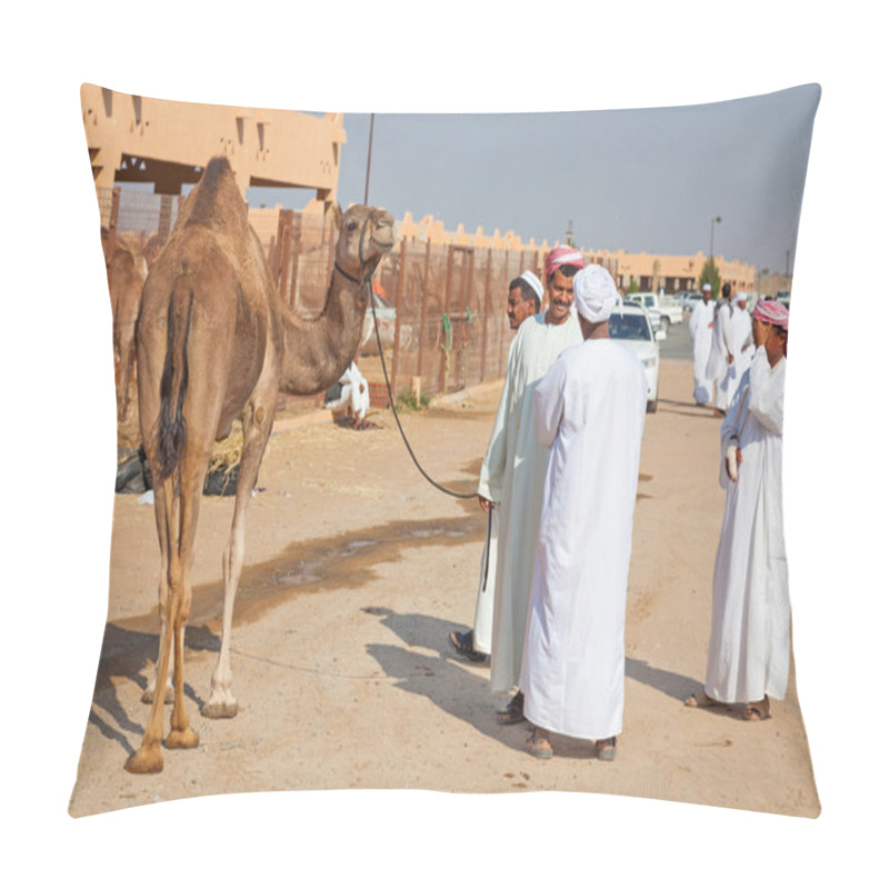 Personality  Traditional Camel Market in Al Ain in the UAE pillow covers