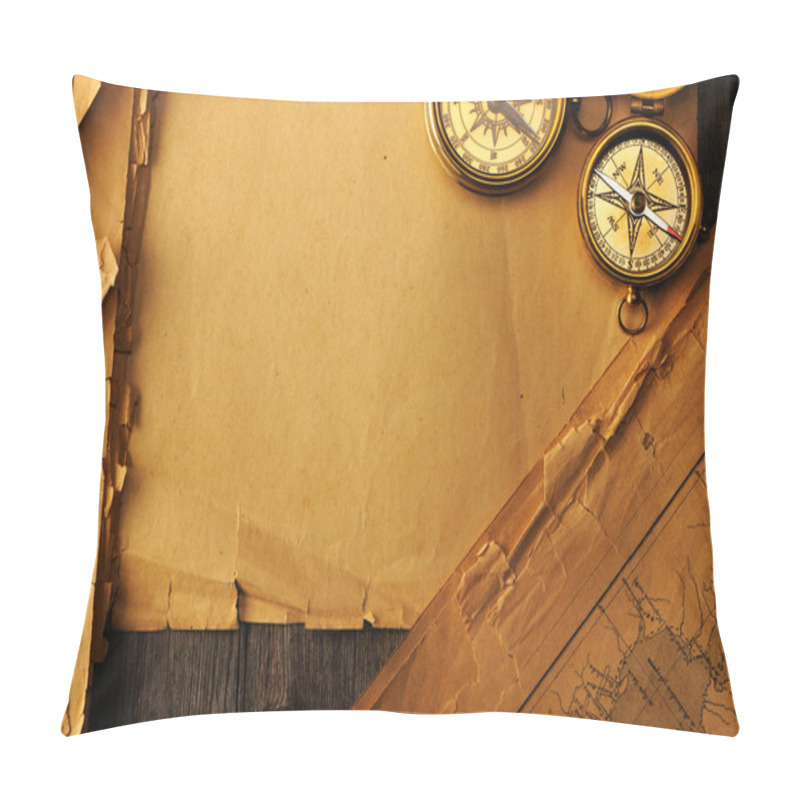 Personality  Antique Compass Over Old Map Pillow Covers