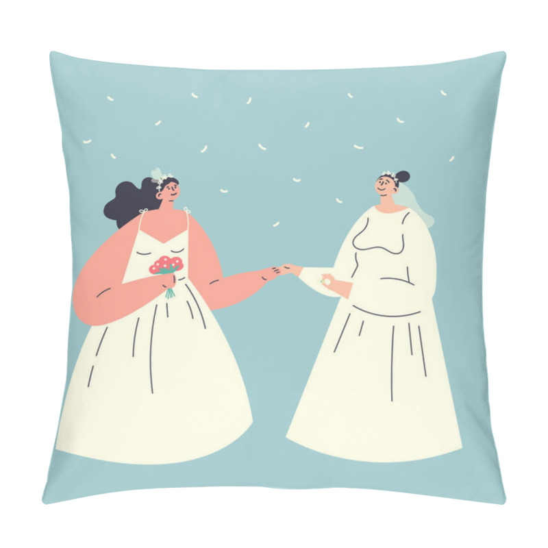 Personality  Gay Couple Of Two Brides.Happy Wedding Concept Pillow Covers