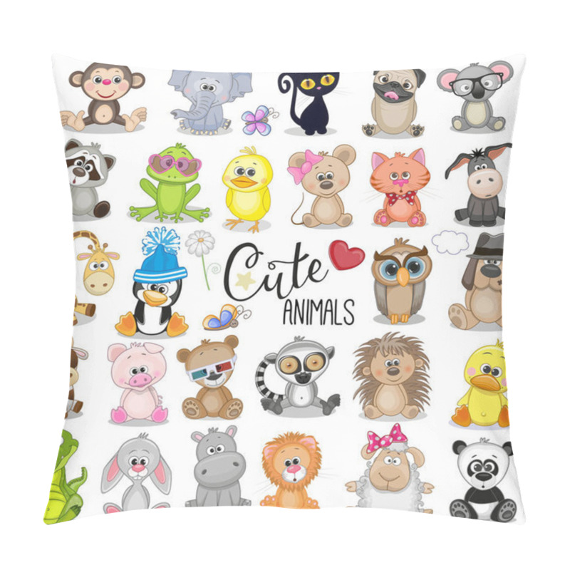 Personality  Set Of Cute Cartoon Animals On A White Background Pillow Covers