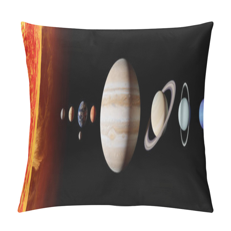 Personality  Solar System Planets In Outer Space. Mercury, Venus, Earth, Mars, Jupiter, Saturn, Uranus, Neptune, Pluto. Planetary System Concept.black Background. Super Hd. 3drendering. Pillow Covers