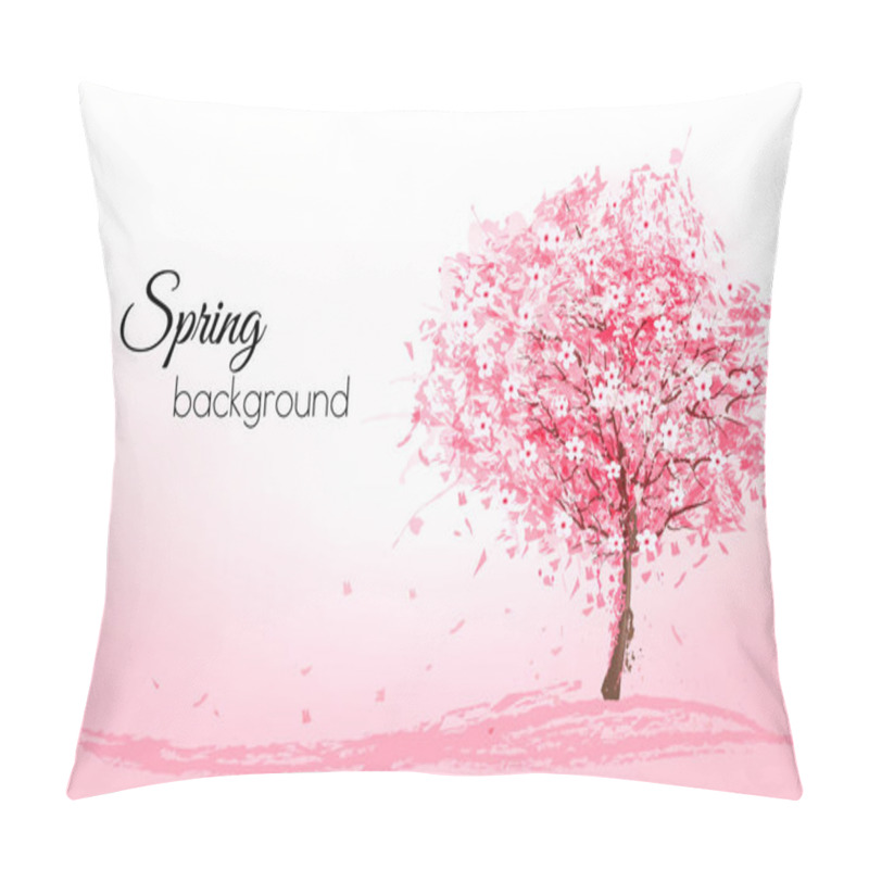 Personality  Beautiful Background With A Pink Blooming Sakura Tree. Vector. Pillow Covers