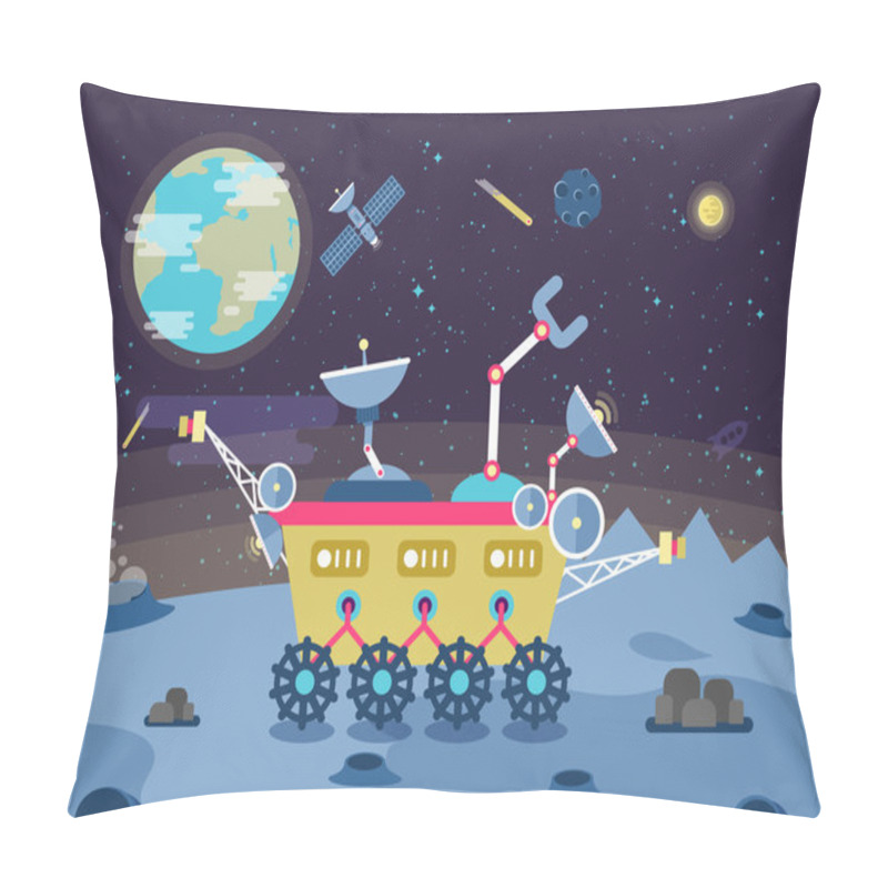 Personality  Illustration Of A Lunar Rover On The Surface The Moon In Flat Style Pillow Covers