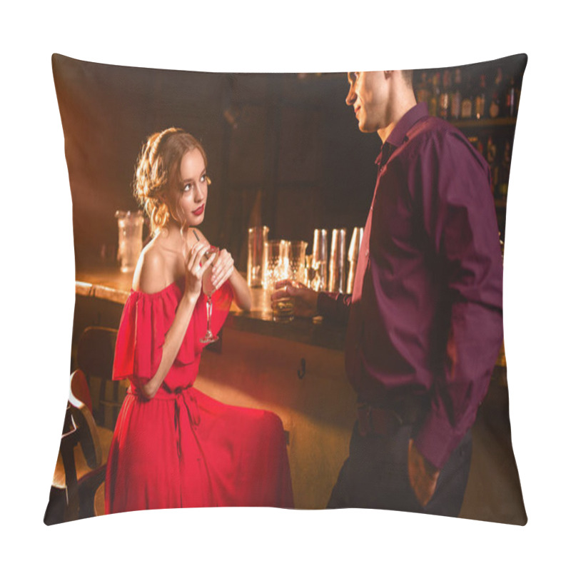 Personality  Woman Flirting With Man In Nightclub Pillow Covers