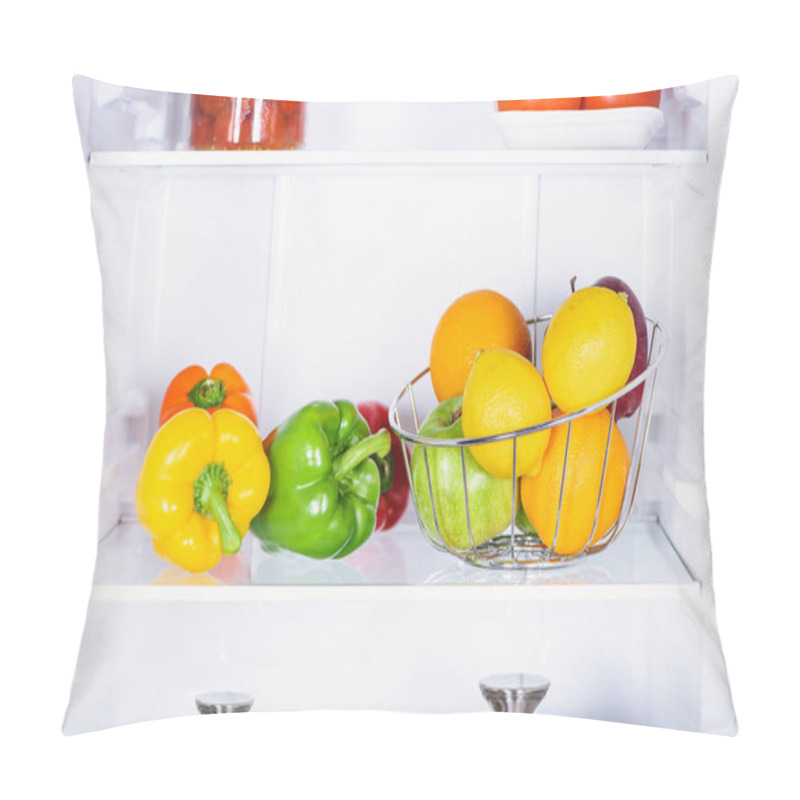 Personality  Bell Peppers, Oranges And Apples In Fridge Pillow Covers