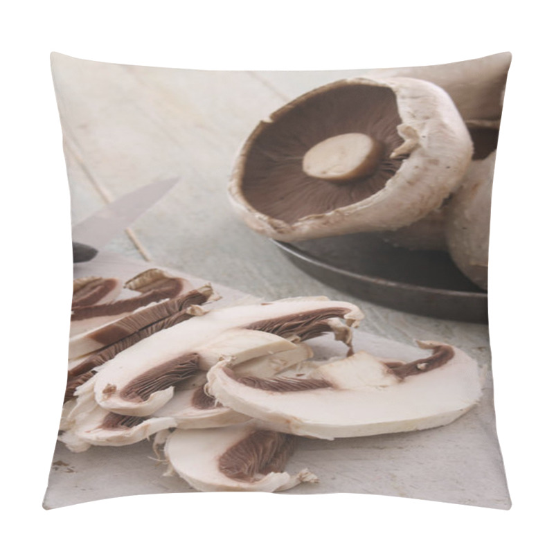 Personality  Fresh Uncooked Mushrooms On The Table Pillow Covers