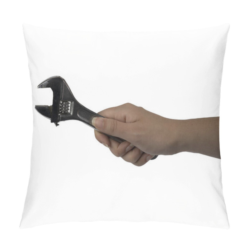 Personality  A Wrench In The Hand Of A Woman On A White Background Pillow Covers