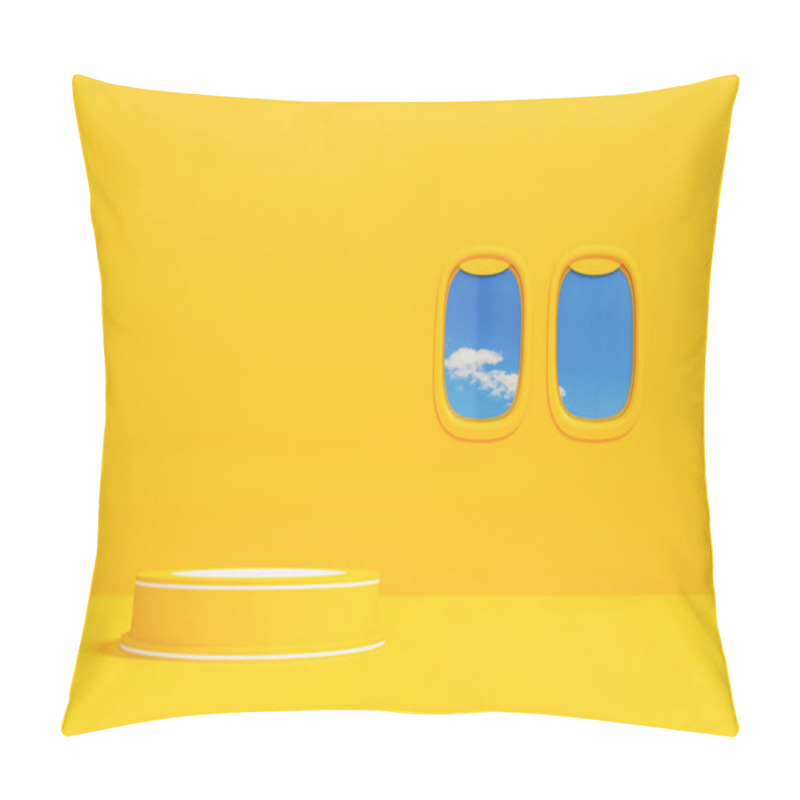 Personality  Product Displays And Airplane Window View With A Serene Blue Sky. Ideal For Marketing Materials, Special Promotions And Holiday Travel Packages. 3D Illustration Pillow Covers