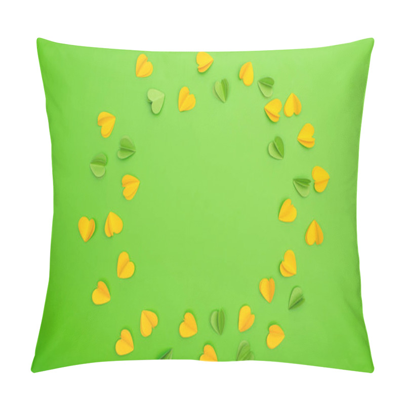 Personality  Top View Of Decorative Hearts On Green Background, Spring Concept  Pillow Covers