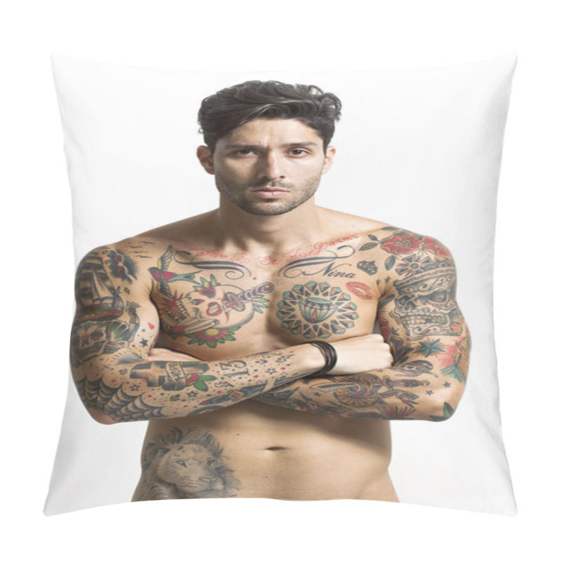 Personality  Handsome Tattooed Man Portrait With Crossed Arms Pillow Covers