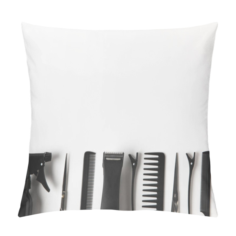 Personality  Top View Of Hair Clipper And Hairdressing Tools In Row, On White Pillow Covers