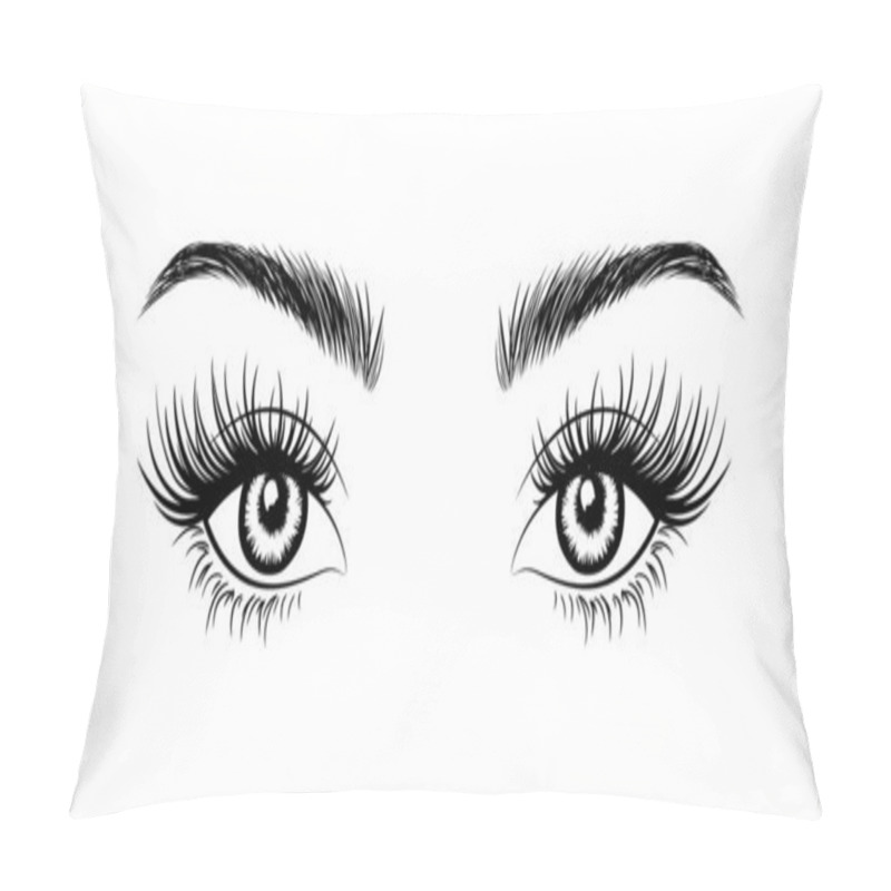 Personality  Woman's Sexy Makeup Look With Perfectly Shaped Eyebrows And Lashes. Vector Illustration For Business Visit Card, Typograph, Print, Highlights Cover. Perfect Salon Look. Brows And Lashes Lamination. Pillow Covers