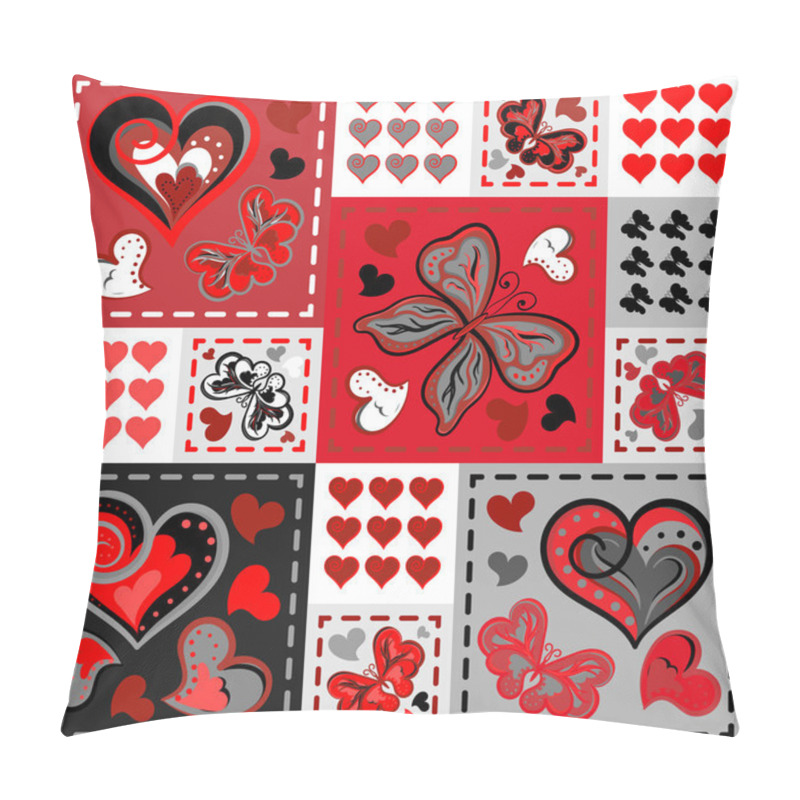 Personality  Romantic Seamless Patterns In Patchwork Style. Vector Hand Drawing Barrefly And Hearts Set. Cartoon Patterns For Cute Wallpapers Pillow Covers