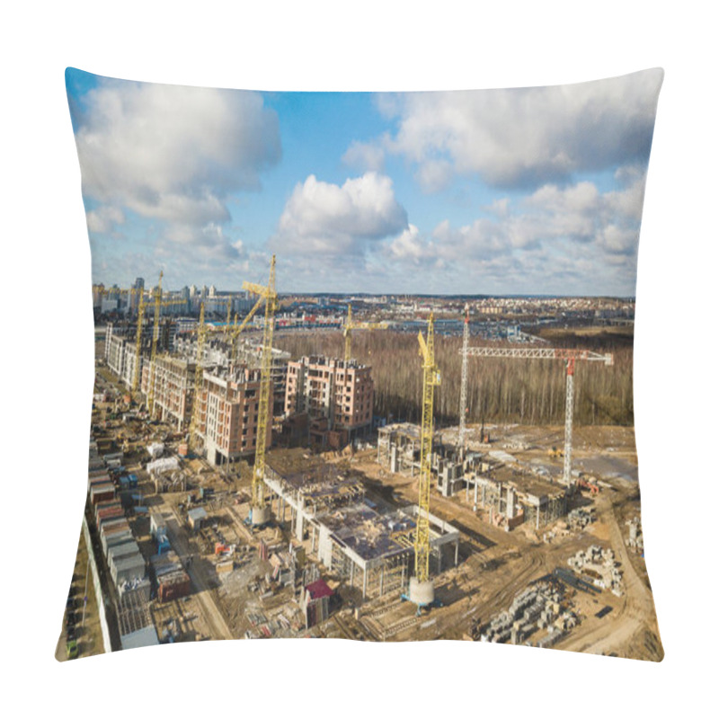 Personality  Busy Construction Site And Construction Equipment Aerial Photo Pillow Covers