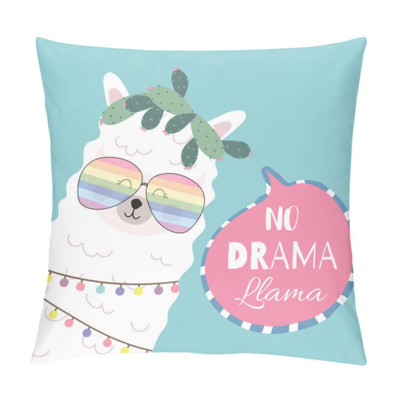 Personality  Blue Pink Hand Drawn Cute Card With Llama,glasses,heart.no Drama Llama Pillow Covers