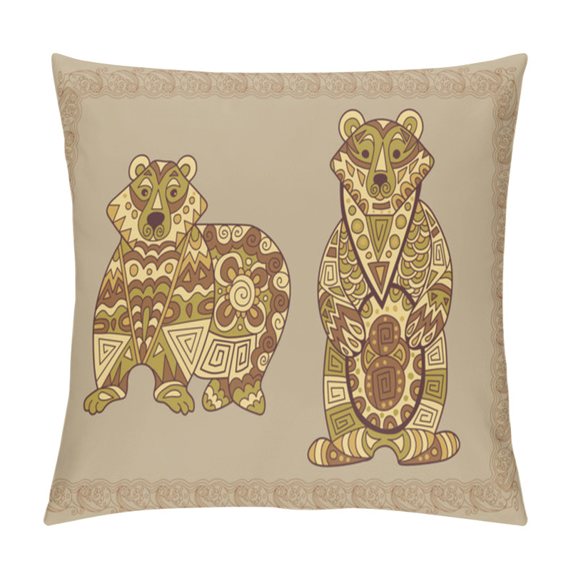 Personality  Baikal Bear Illustration In Doodle Style. Vector Monochrome Sket Pillow Covers