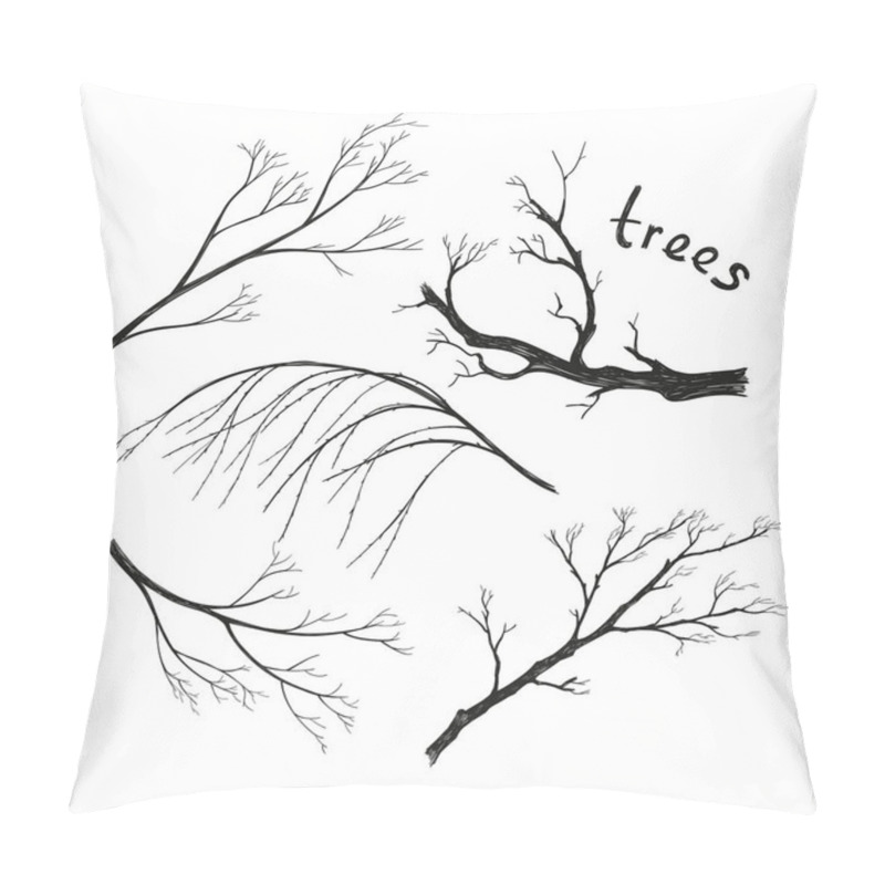 Personality  Black And White Vector Graphic, Set Of Separate Different Tree Branches And Lettering. Branches Of Different Trees With There Own Character. Pillow Covers