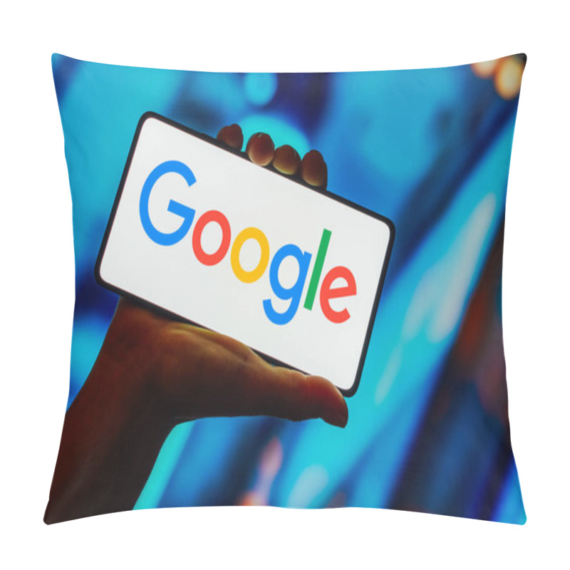 Personality  October 23, 2023, Brazil. In This Photo Illustration, The Google Logo Is Displayed On A Smartphone Screen Pillow Covers