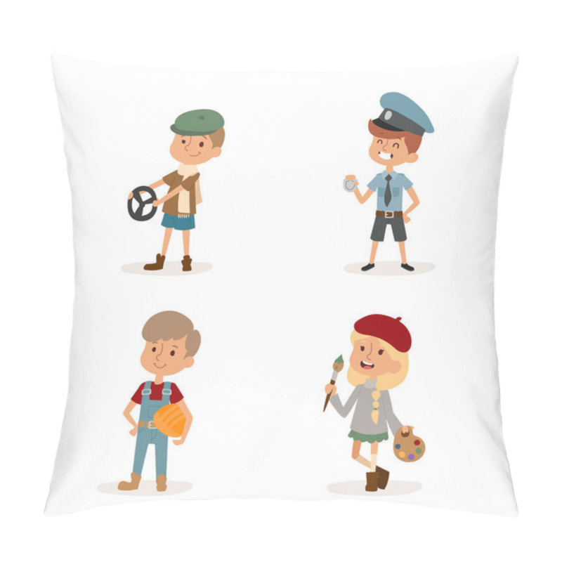 Personality  Cartoon Profession Kids Children Vector Set Illustration Person Childhood Painter Sportsman Chef Builder Policeman Doctor Artist Driver Businessman Pillow Covers