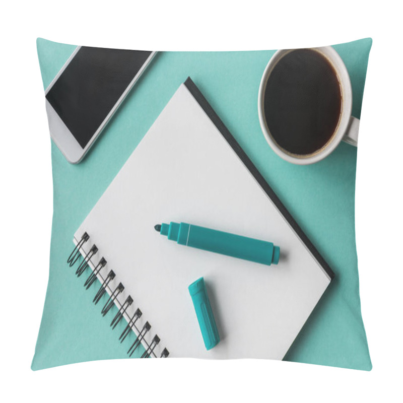 Personality  Notebook With Cup Of Coffee And Smartphone Pillow Covers