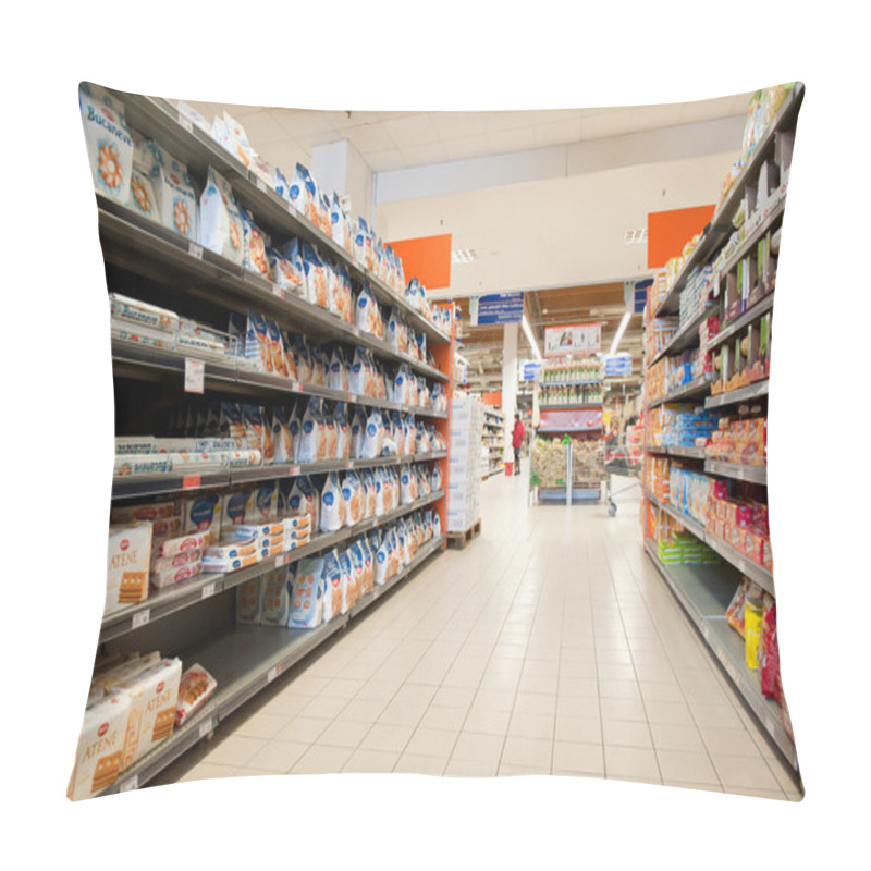 Personality  BOLOGNA, ITALY - FEBRUARY 4: Coop Supermarket, February 4, 2012 Pillow Covers