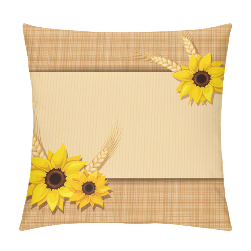 Personality  Vector Card With Sunflowers And Ears Of Wheat On A Sacking Background. Eps-10. Pillow Covers