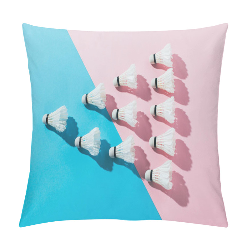 Personality  Top View Of Composition With Badminton Shuttlecocks On Blue And Pink Pillow Covers