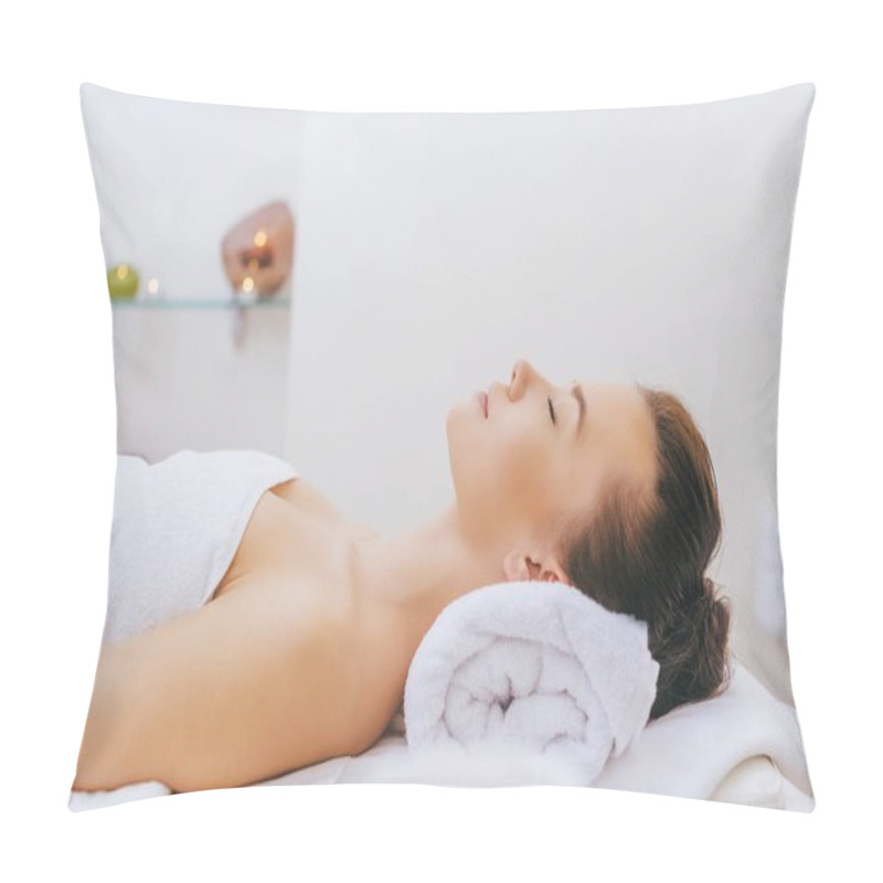 Personality  Young Woman Relaxing On Massage Table At Spa Salon Pillow Covers