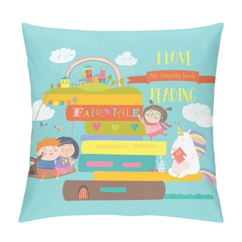 Personality  Fairytale Concept With Book,unicorn And Children Pillow Covers