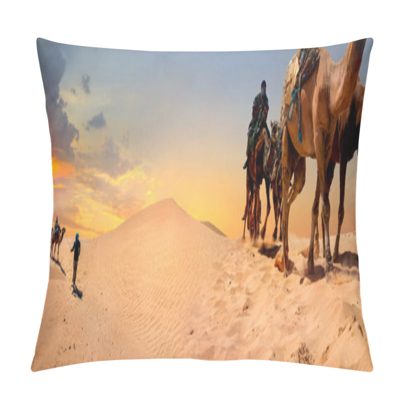 Personality  Safari Tourism On Camels. Sahara Desert, Tunisia, North Africa  Pillow Covers