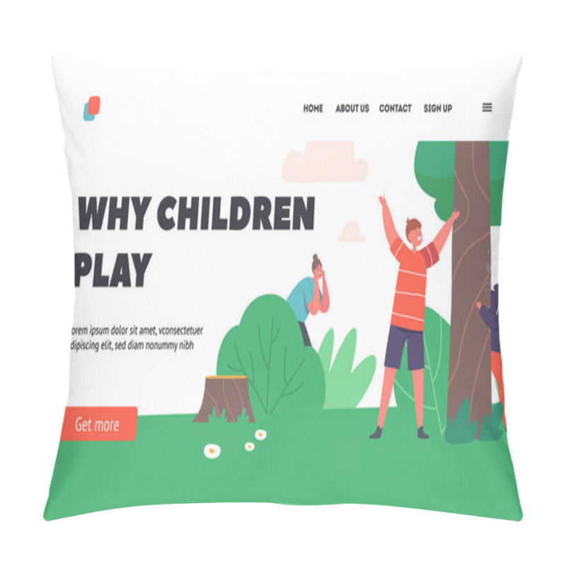 Personality  Summer Fun And Active Leisure Landing Page Template. Mother Playing With Children Hide And Seek Game In Park Pillow Covers