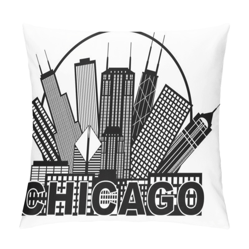 Personality  Chicago City Skyline Black And White In Circle Illustration Pillow Covers