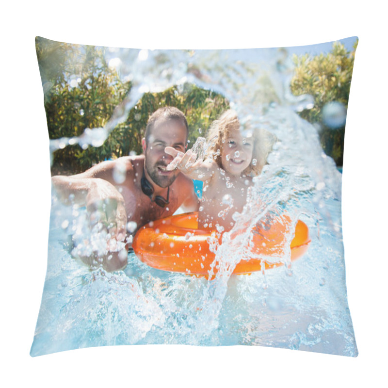 Personality  Child With Father In Swimming Pool Pillow Covers