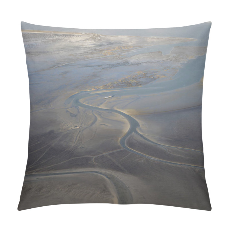 Personality  Aerial View Of The Mudflat Coastline At Low Tide With Water Winding In The Mud And Sand Bank, Frisian Island Ameland, The Netherlands Pillow Covers