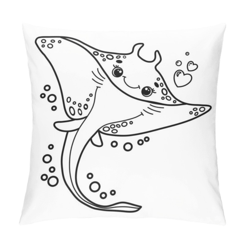 Personality  Vector Illustration Of Adorable Smiling Stingray With Expressive Eyes And Bubbles. Perfect For Childrens Coloring Books, Pages, Educational Materials, Various Print Or Creative Projects.  Pillow Covers