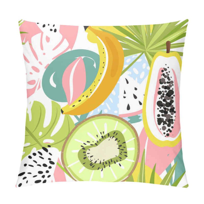 Personality  Modern Seamless Tropical Pattern With Kiwi, Papaya, Watermelon, Banana And Tropical Leaves. Pillow Covers