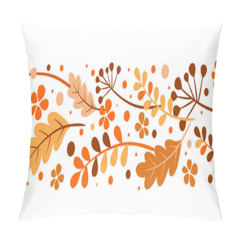 Personality  Seamless Border Of Autumn Leaves. Vector Frame, Garland, Illustration Of Autumn Leaves On A White Background. Orange, Yellow, Brown Foliage Of Oak, Mountain Ash, Rowan Berry Pillow Covers