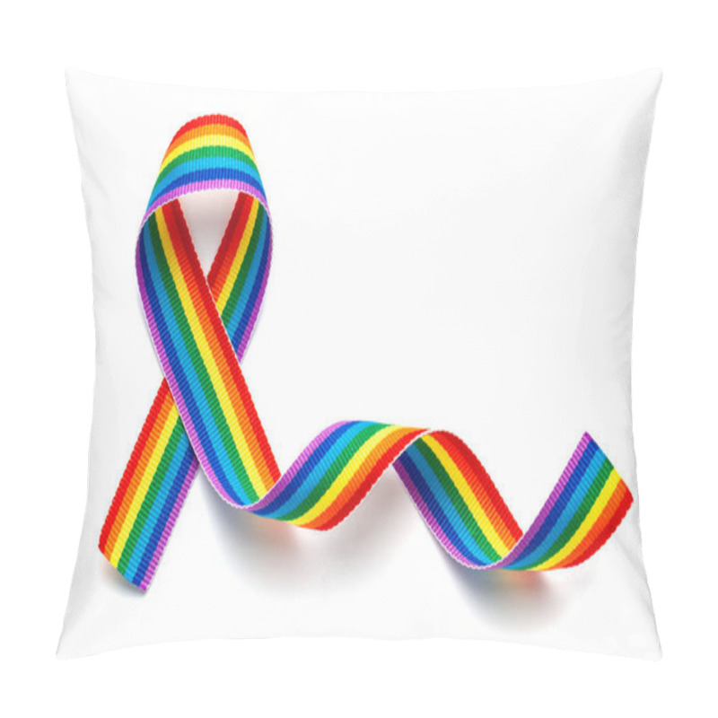 Personality  LGBT Rainbow Ribbon Pride Tape Symbol. Stop Homophobia. Isolated On A White Background Pillow Covers