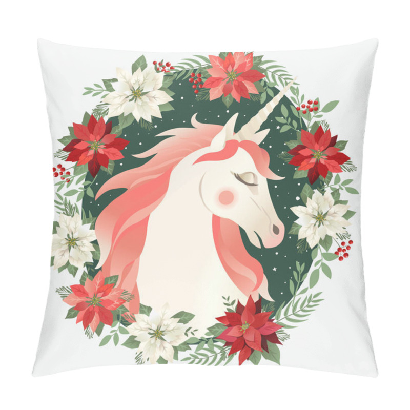 Personality  Head Of Hand Drawn Unicorn With Floral Wreath On White Background. Pillow Covers