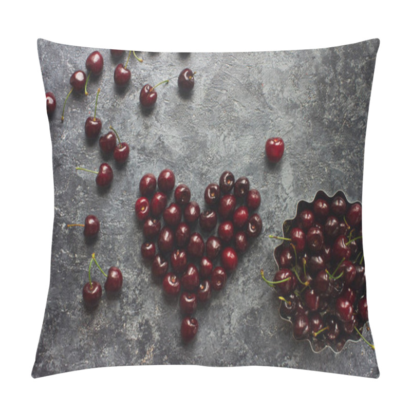 Personality  Fresh Organic Cherries In Metal Bowl On Dark Stone Background, Healthy Seasonal Food Pillow Covers