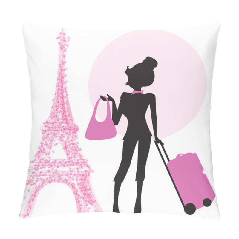 Personality  Woman With Suitcase In Paris Pillow Covers