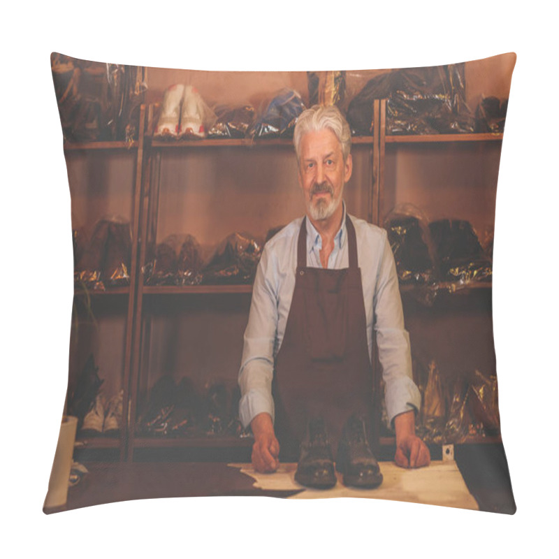 Personality  An Elderly Shoemaker In Uniform In Studio Pillow Covers