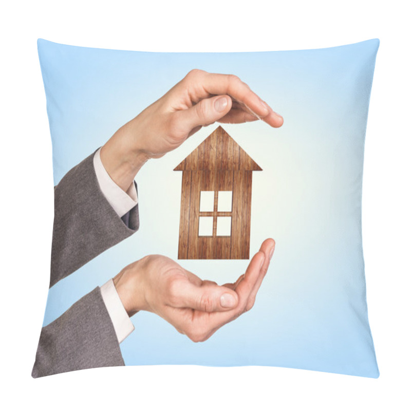 Personality  Wooden House In Human Hands Pillow Covers