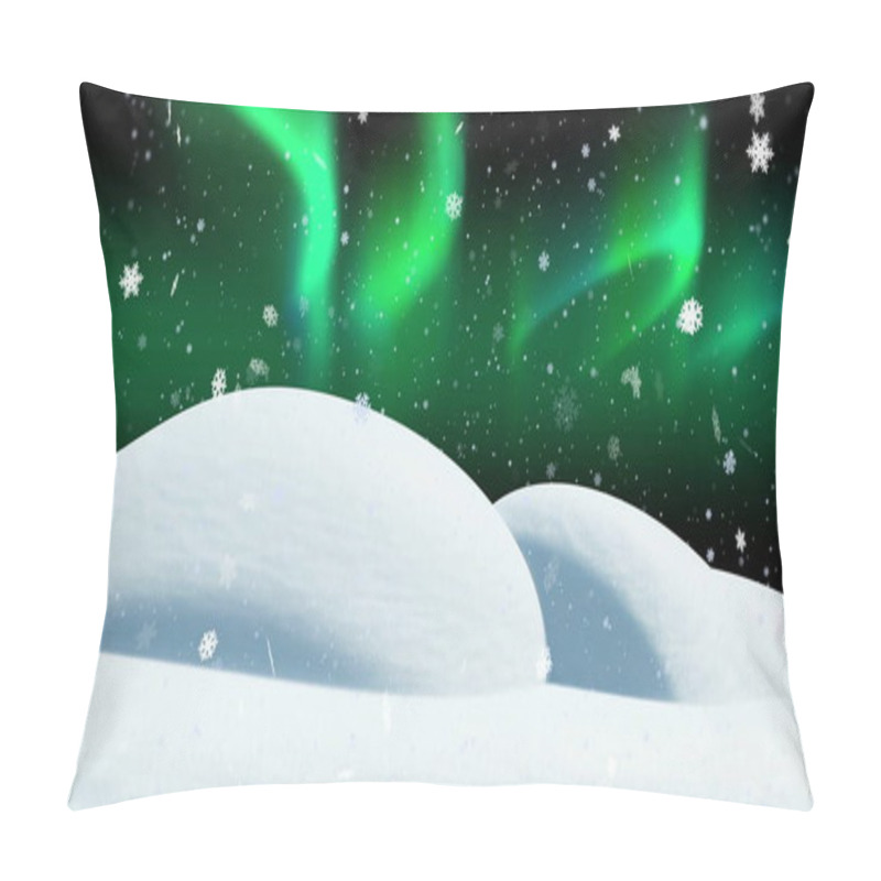 Personality  Image Of Snow Falling And Aurora Borealis In Christmas Winter Scenery Background. Christmas, Tradition And Celebration Concept Digitally Generated Image. Pillow Covers