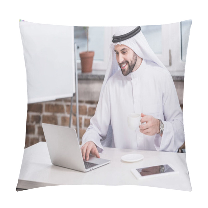 Personality  Arabian Businessman Typing On Laptop Keyboard In Office  Pillow Covers