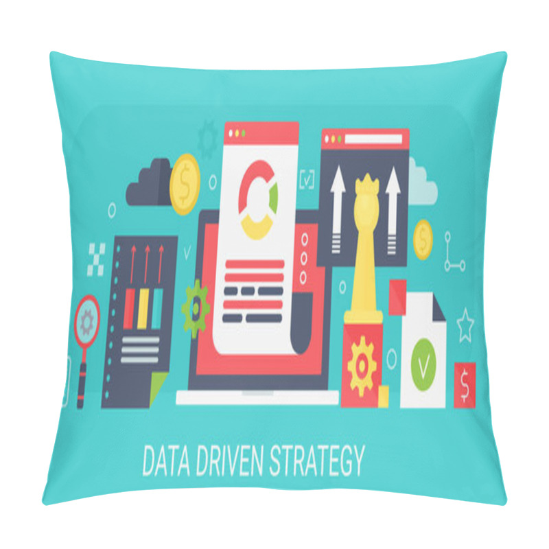 Personality  Flat Modern Vector Concept Data Driven Strategy Banner With Icons And Text. Pillow Covers