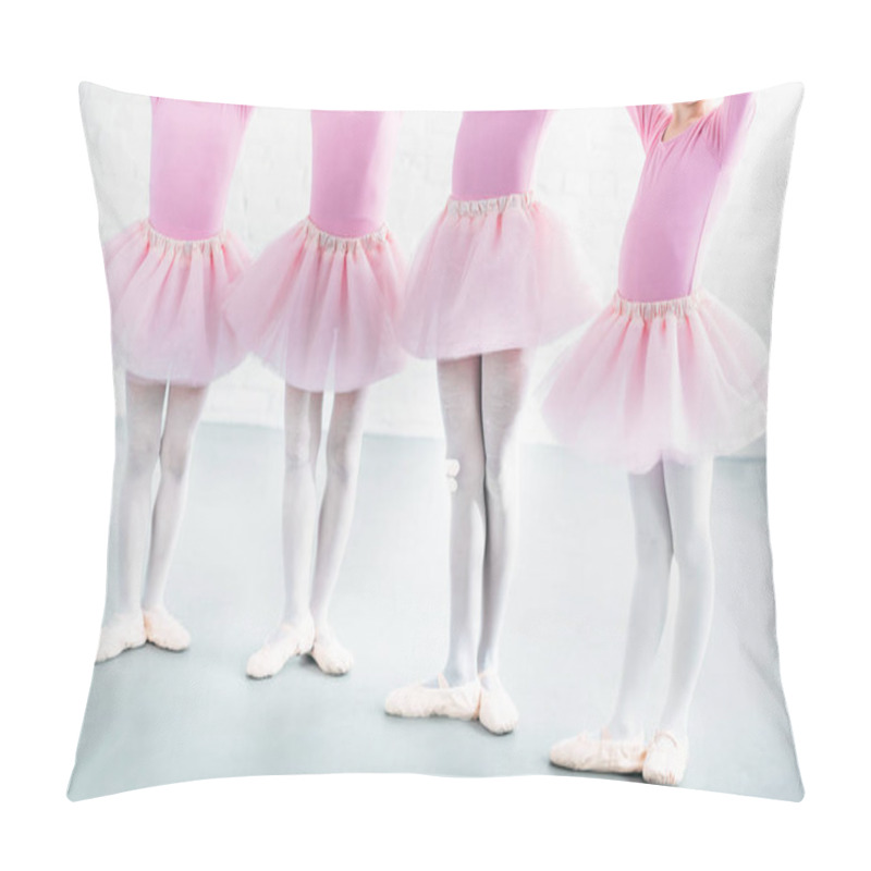 Personality  Cropped Shot Of Kids In Pink Tutu Skirts Practicing Ballet Together Pillow Covers